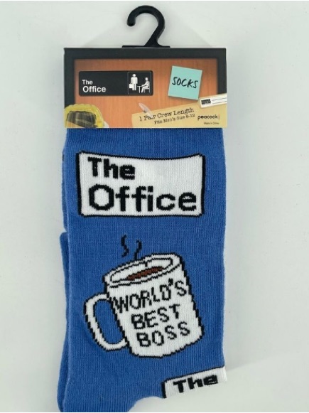 Nwt The Office World's Best Boss Blue Men's Casual Dressy Crew Socks Sz 6-12
